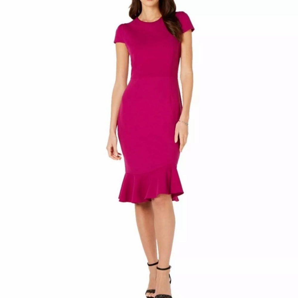 Betsey Johnson Magenta Flounce Scuba Sheath Dress